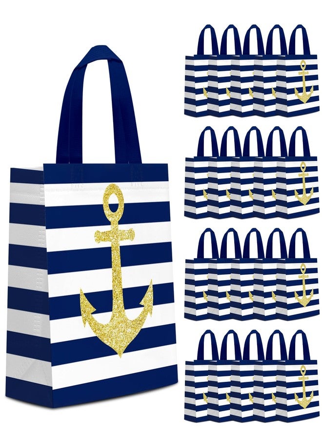 KERINGO 24 PCS Nautical Goodie Bags Cruise Party Favors Non Woven Anchors Candy Bags with Handles Party Decoration Nautical Goody Gift Treat Bags Nautical Themed Birthday Party Supplies - Image 1